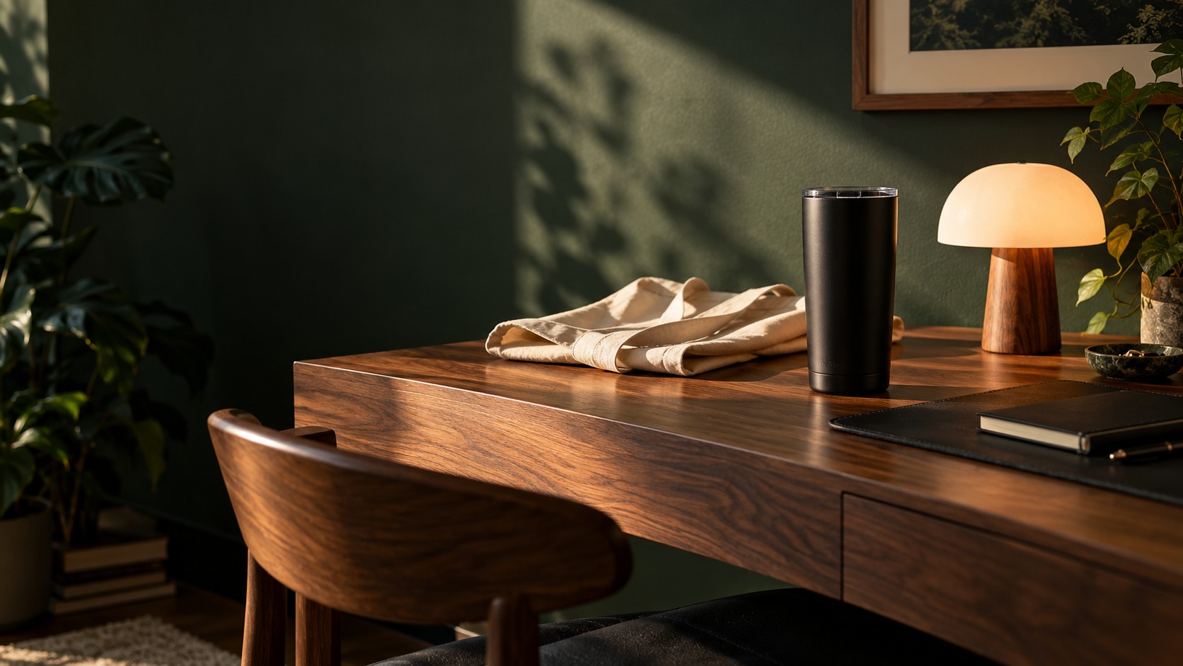 Minimal desk with carefully arranged everyday essentials